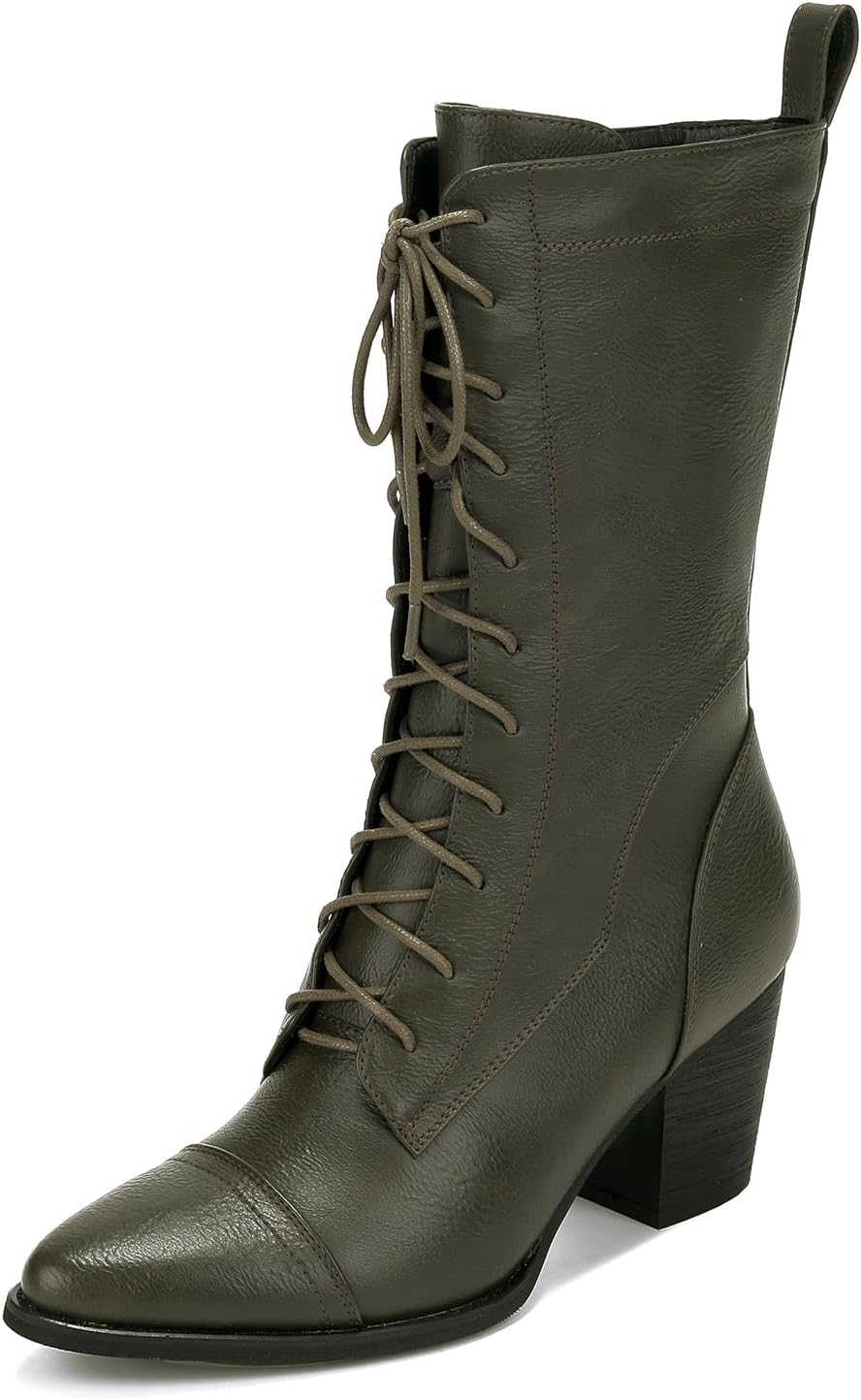 UTIKLIOU Women's Mid Calf Combat Boots with Faux Fur Lining