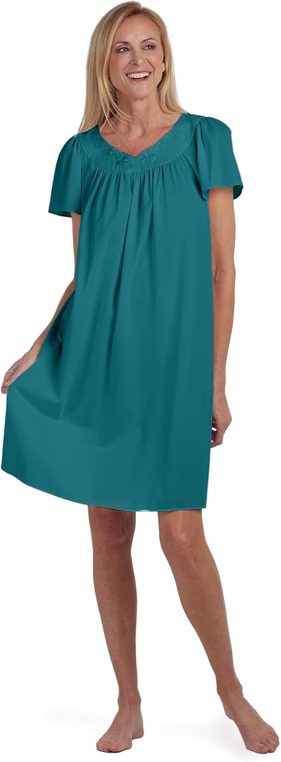 Miss Elaine Women's Short Tricot Nightgown with Flutter Sleeves
