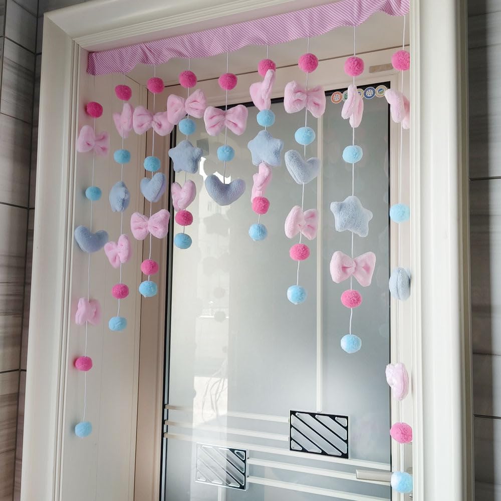 Kawaii Plush Door Curtain for Girls Bedroom, Self-Adhesive, LINWIN