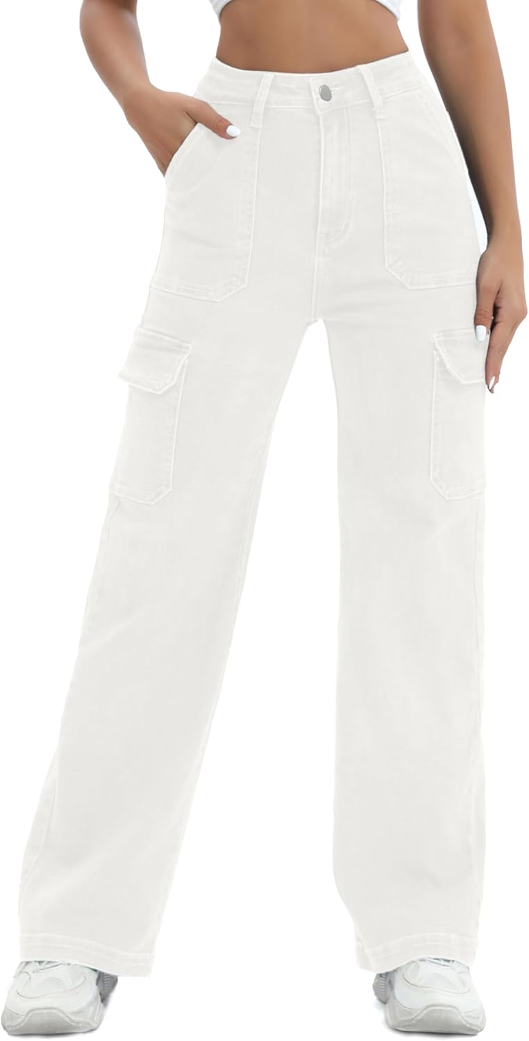 Women Cargo Jeans High Waist Y2K Straight Leg Trendy Style