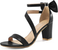 Chunky Heels for Women Wedding Silver Bow Sandals - Comfortable