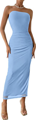 PRETTYGARDEN Strapless Maxi Bodycon Dress - Flattering Summer Fit S=US