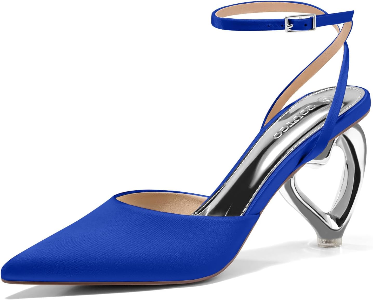 Coutgo Womens Kitten Heels Closed Pointed Toe Heart Heel Pumps