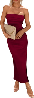 Women's Ribbed Strapless Maxi Tube Dress - Elegant Bodycon