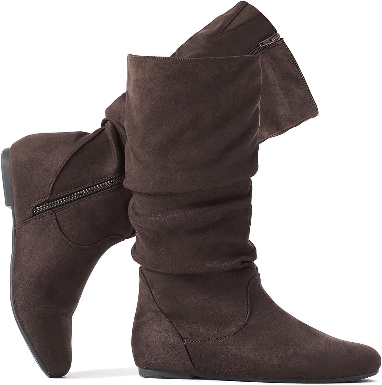 Stylish Mid Calf Slouchy Zip Up Flat Boots for Women