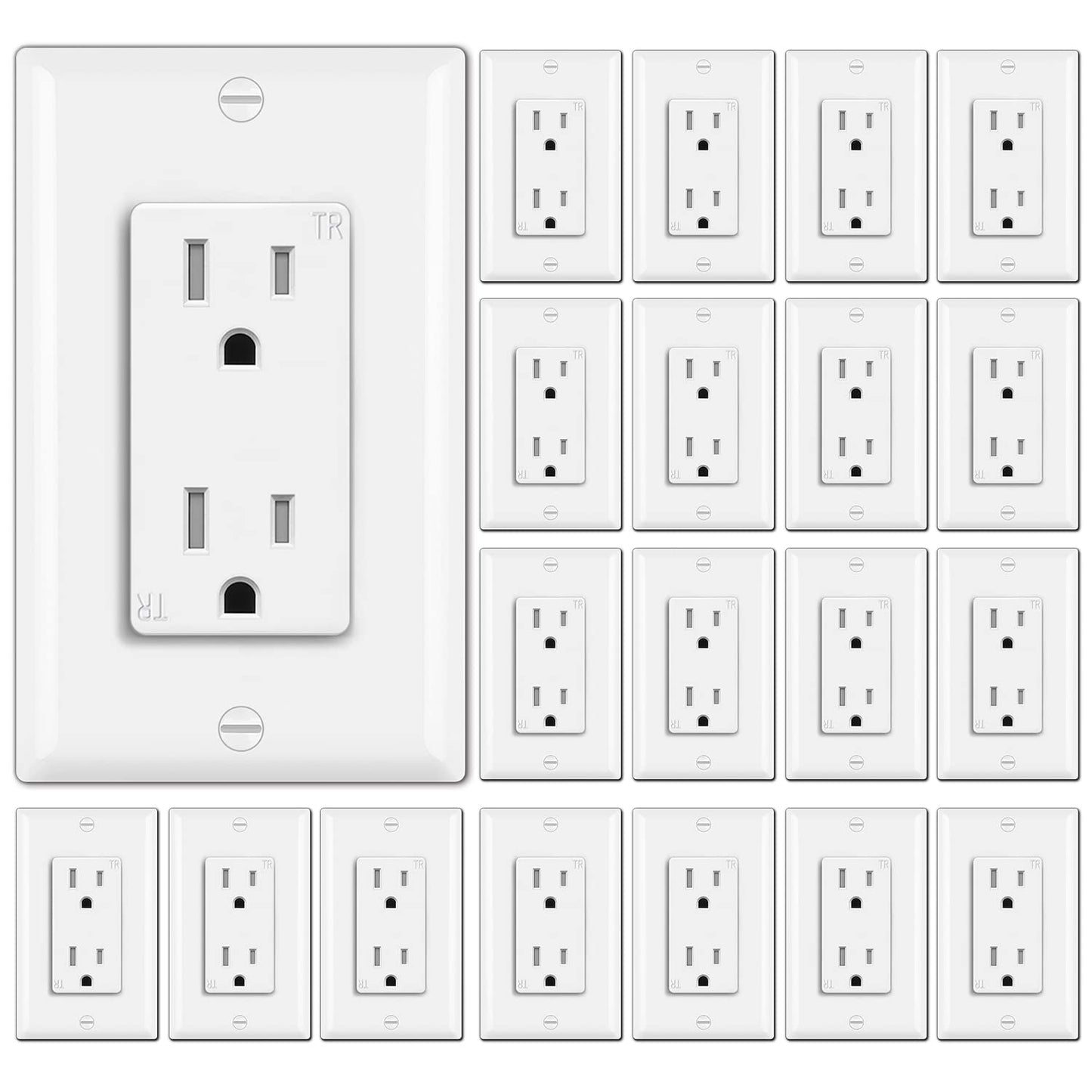BESTTEN 20 Pack 15 Amp Tamper Resistant Decor Receptacle Outlets