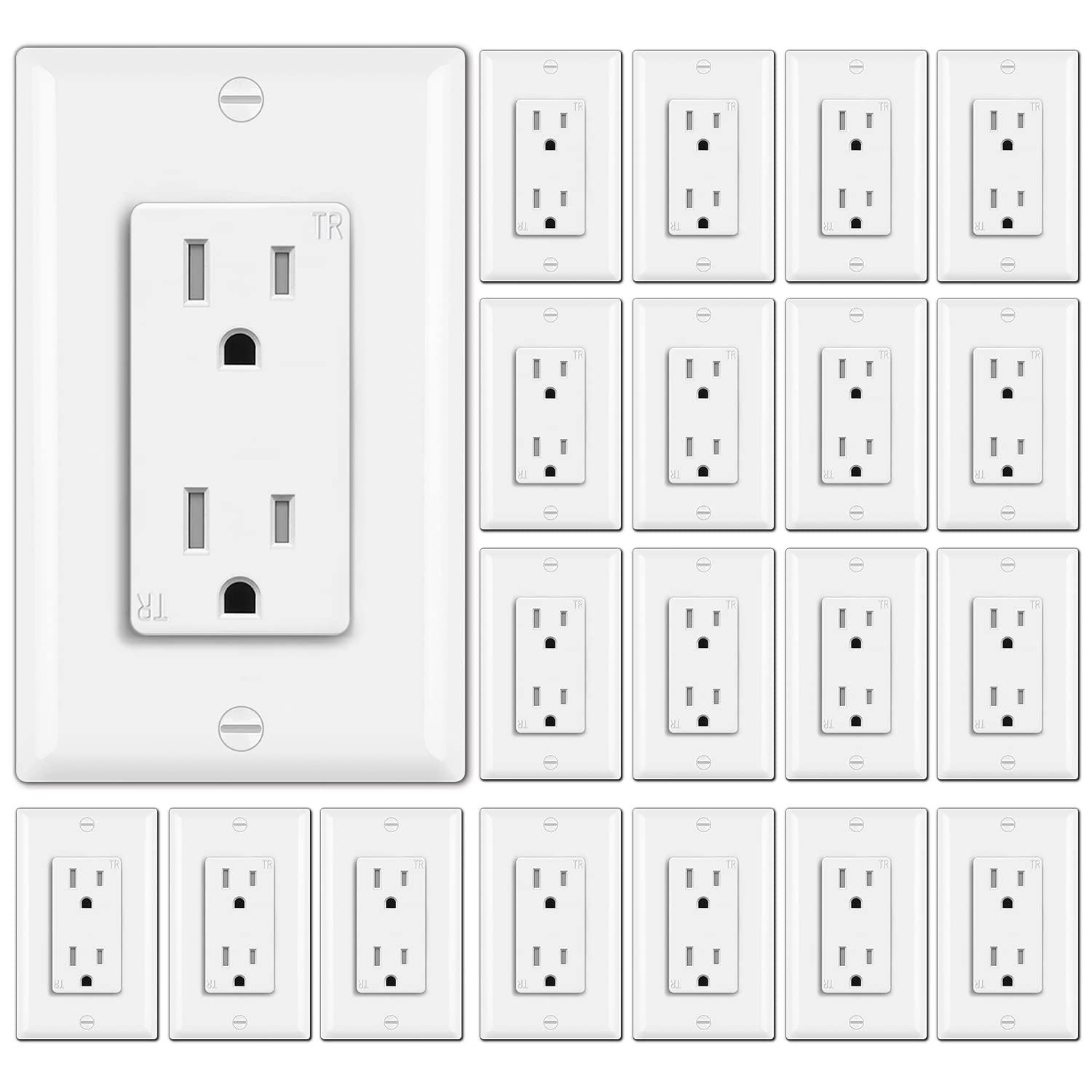BESTTEN 20 Pack 15 Amp Tamper Resistant Decor Receptacle Outlets