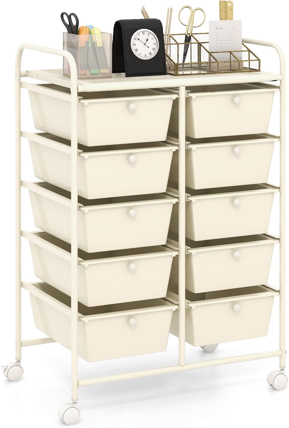 HAPPYGRILL 10-Drawer Rolling Storage Cart for Home and Office