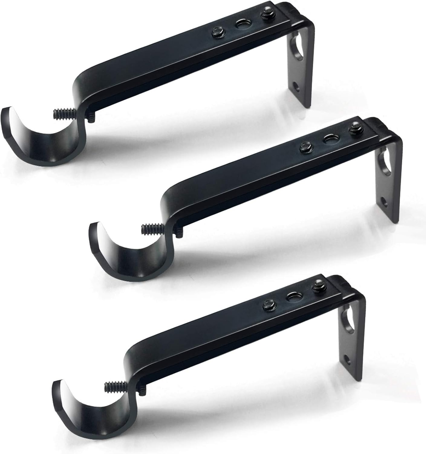 Adjustable Heavy Duty Rod Brackets Set, Black - Set of 3