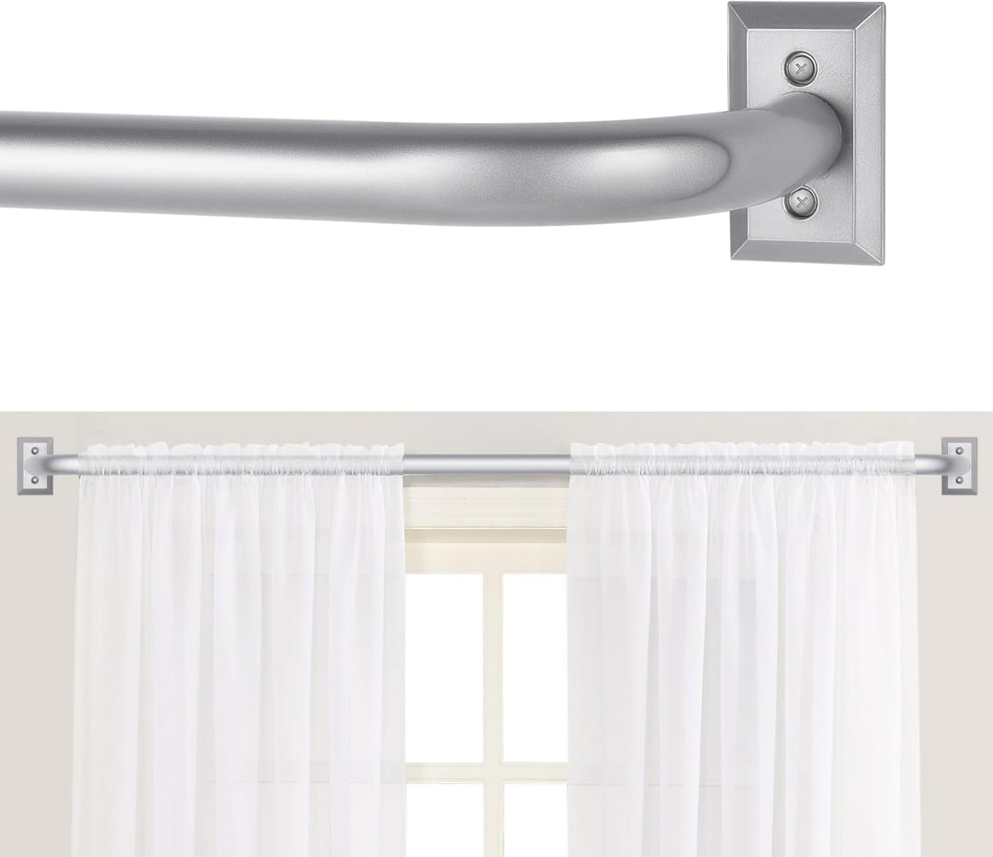 Silver Wrap Around Curtain Rods for Adjustable Window Treatment