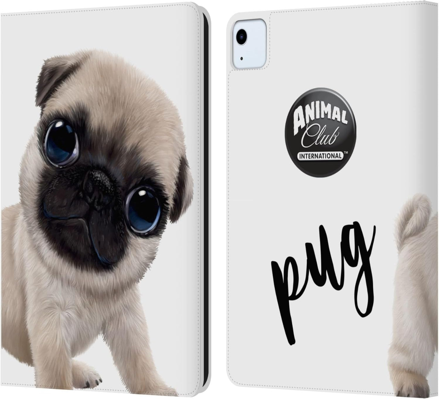 Animal Club International Pug Faces Leather Wallet Case for iPad Air