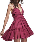 Summer Deep V Neck Bohemian Women Mini Short Dress - Backless Boho