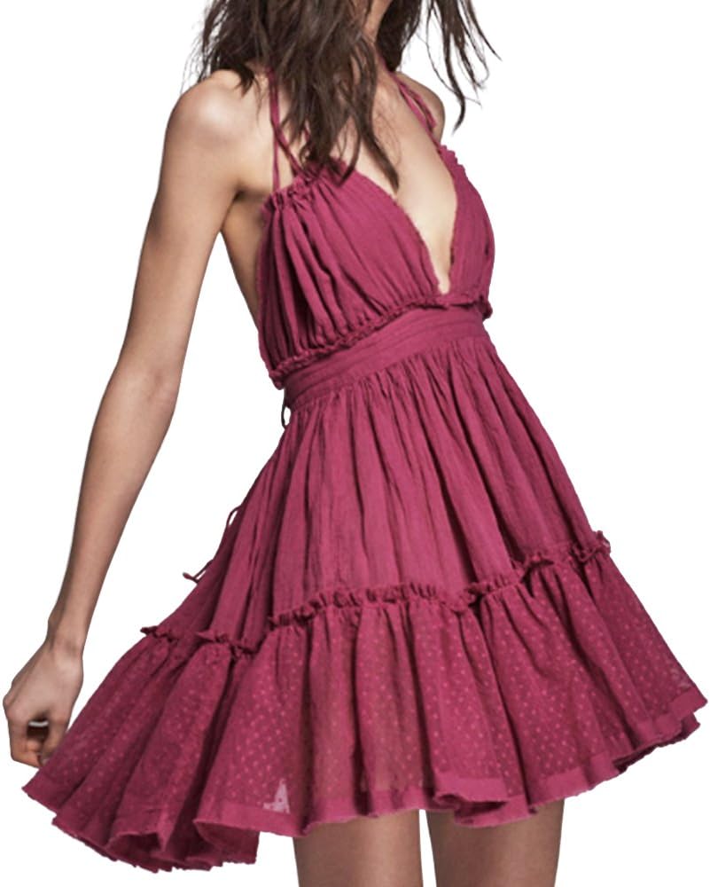Bohemian Women Mini Short Dress Backless Beach Style for Summer