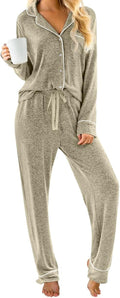 Womens Pajama Sets Long Sleeve Button Down Pjs Set - Soft Lounge Two