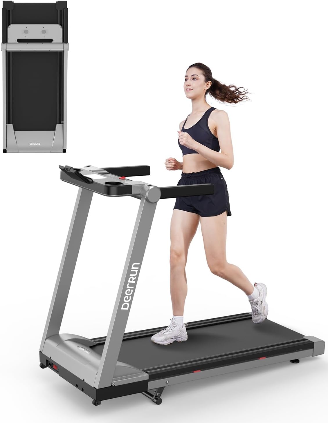 DeerRun Portable Folding Treadmill with Bluetooth and Incline