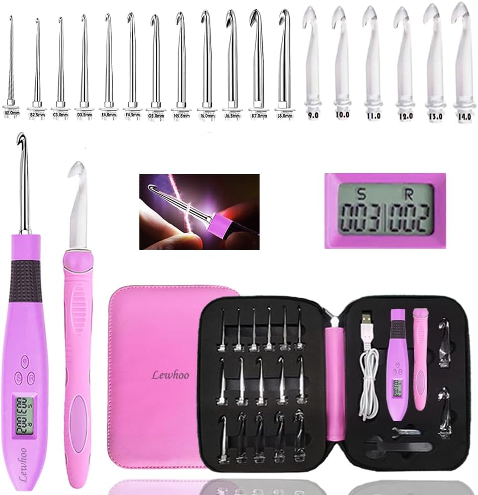 Light Up Crochet Hooks with Stitch Counter for Easy Crafting