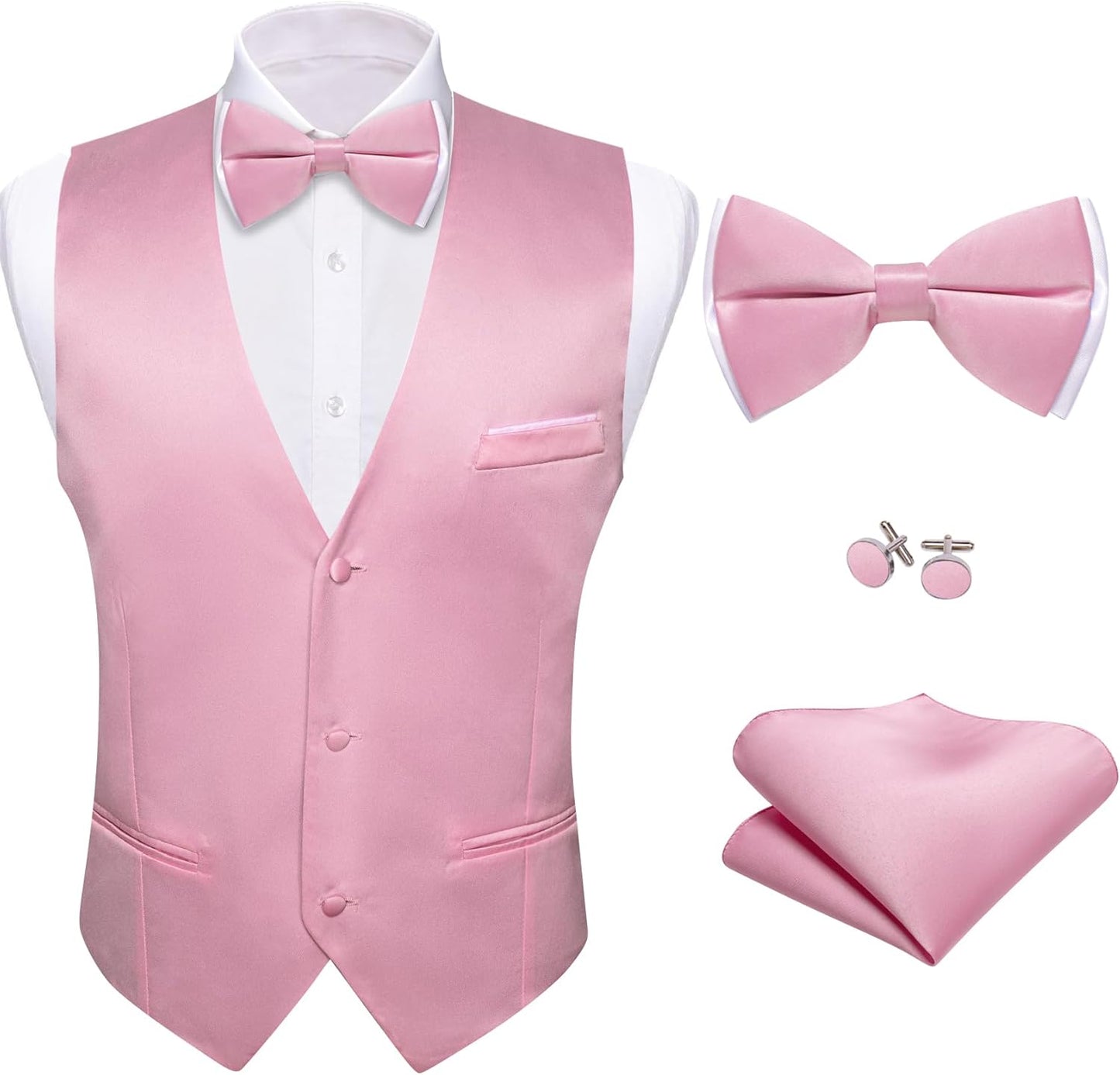 Barry.Wang Mens Suit Vest Bow Tie Set for Weddings and Parties