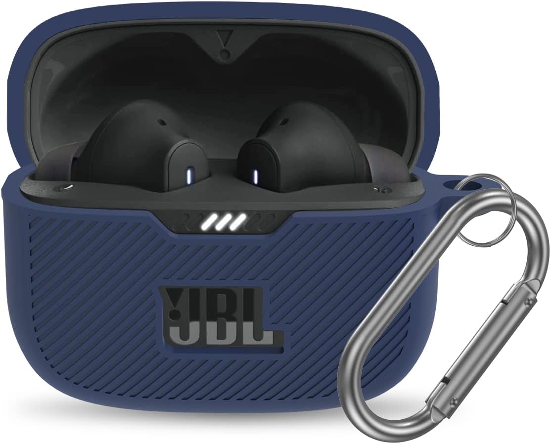Blue Silicone Case for JBL 230NC TWS - Shock Resistant with Carabiner