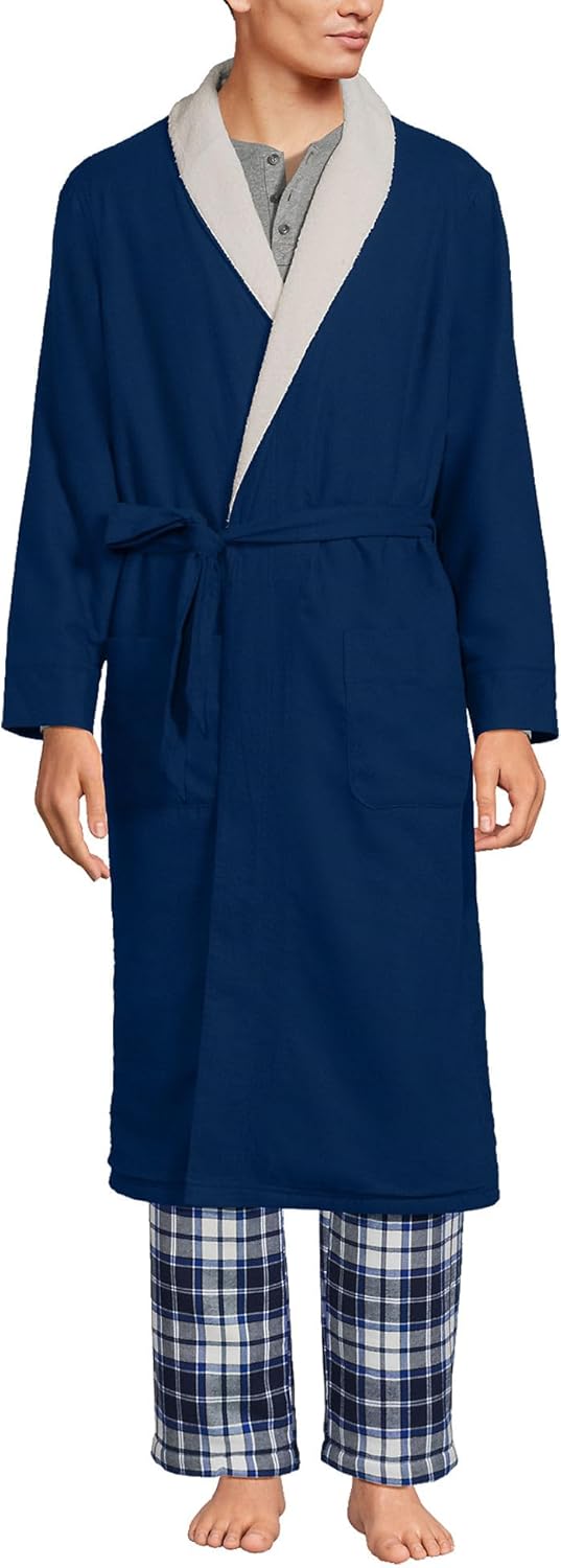 Lands' End Men's Sherpa Fleece Lined Flannel Robe Review