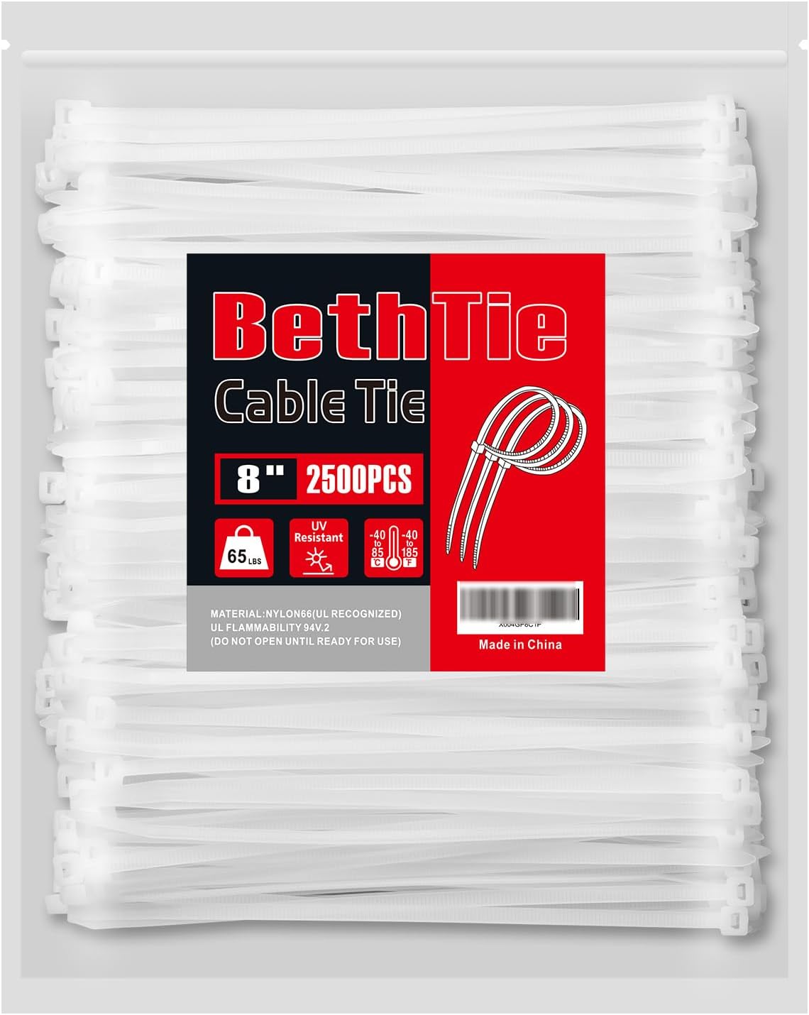White 8 Inch Zip Ties 2500 Pack for Indoor and Outdoor Use