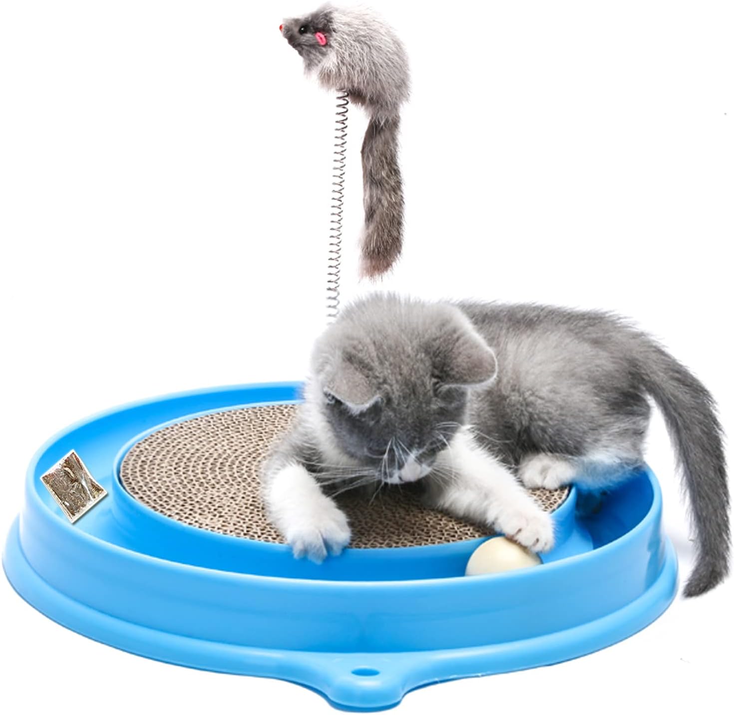AUOON Cat Scratcher Toy with Ball Track and Plush Mouse for Cats