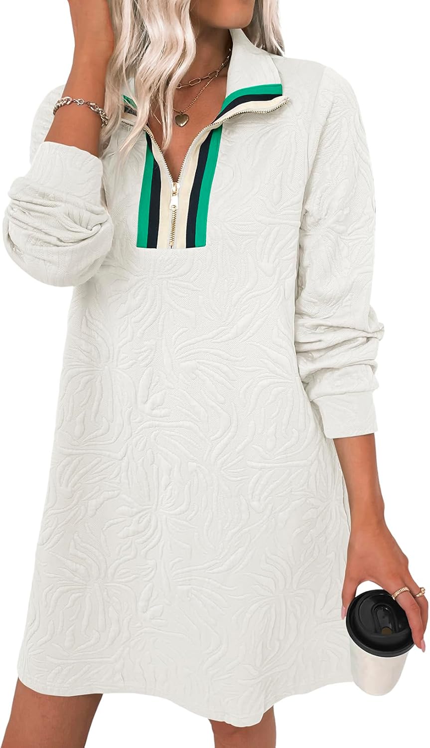 BLENCOT Women's Casual Dress Zip Up Stand Neck Pullover Style