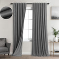 KOUFALL Grey Linen Back Tab Pleated Blackout Curtains - 90 in Length