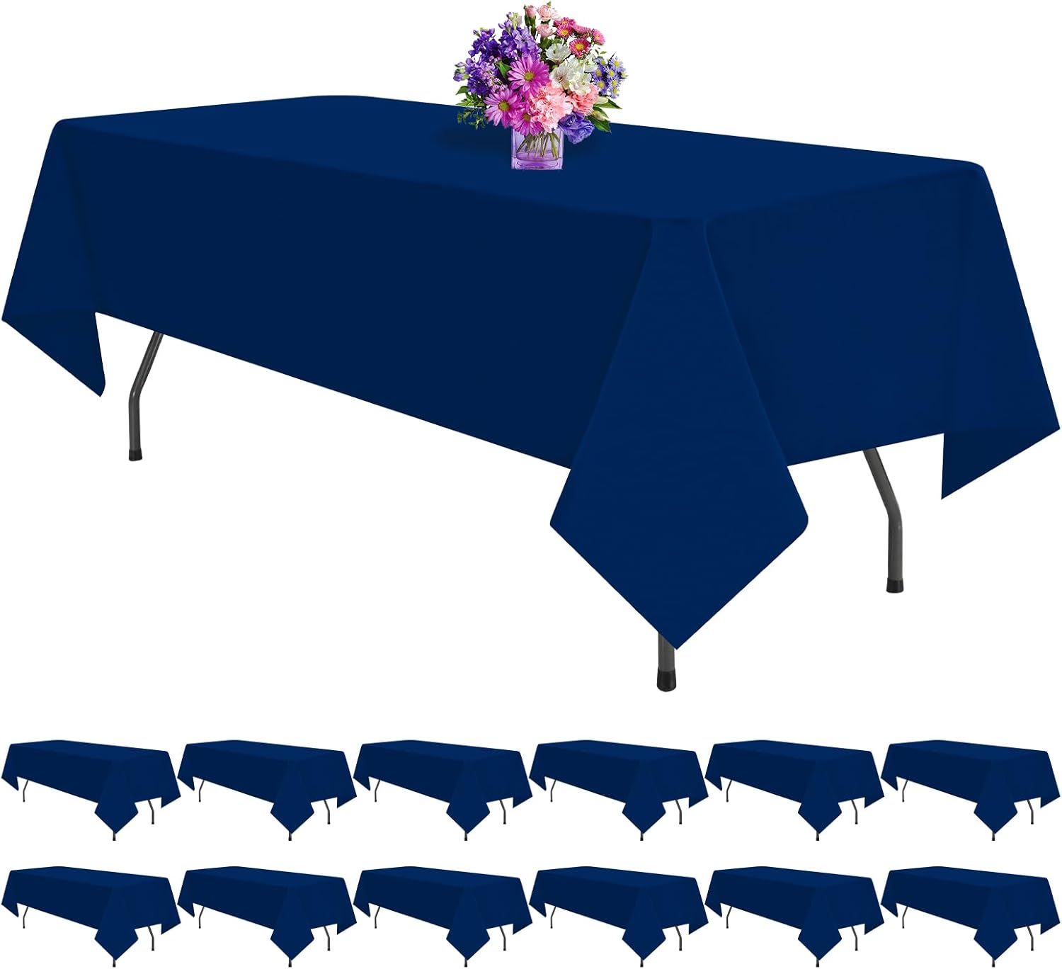 12 Pack Navy Blue Polyester Tablecloths for 6 Feet Tables