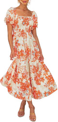 Boho Floral Square Neck Ruffle Maxi Dress - Flattering Summer Style 16
