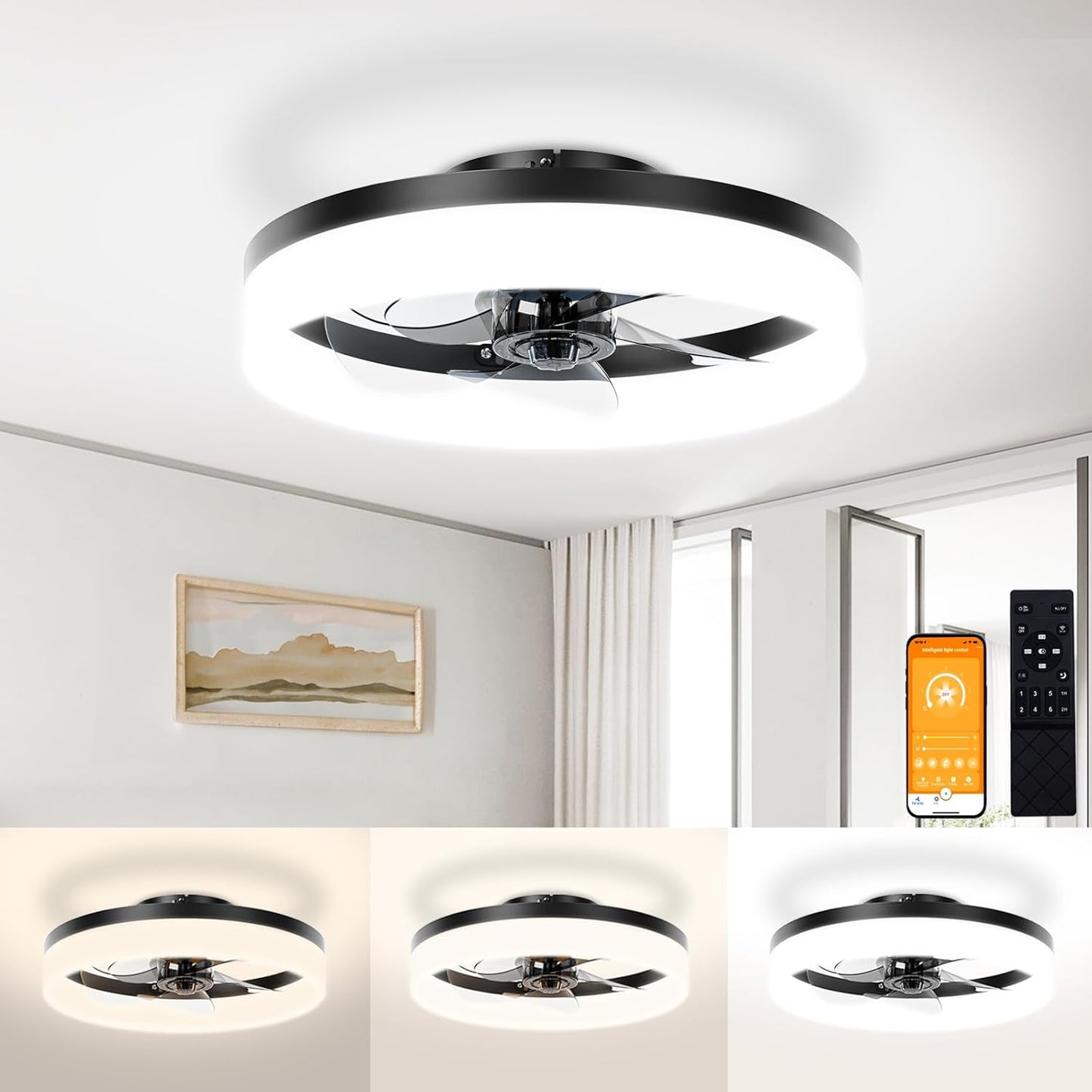 VOLISUN Low Profile Ceiling Fan with Lights and Remote Control
