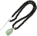 Black Onyx Beaded Necklace with Raw Tourmaline Pendant - Healing Style