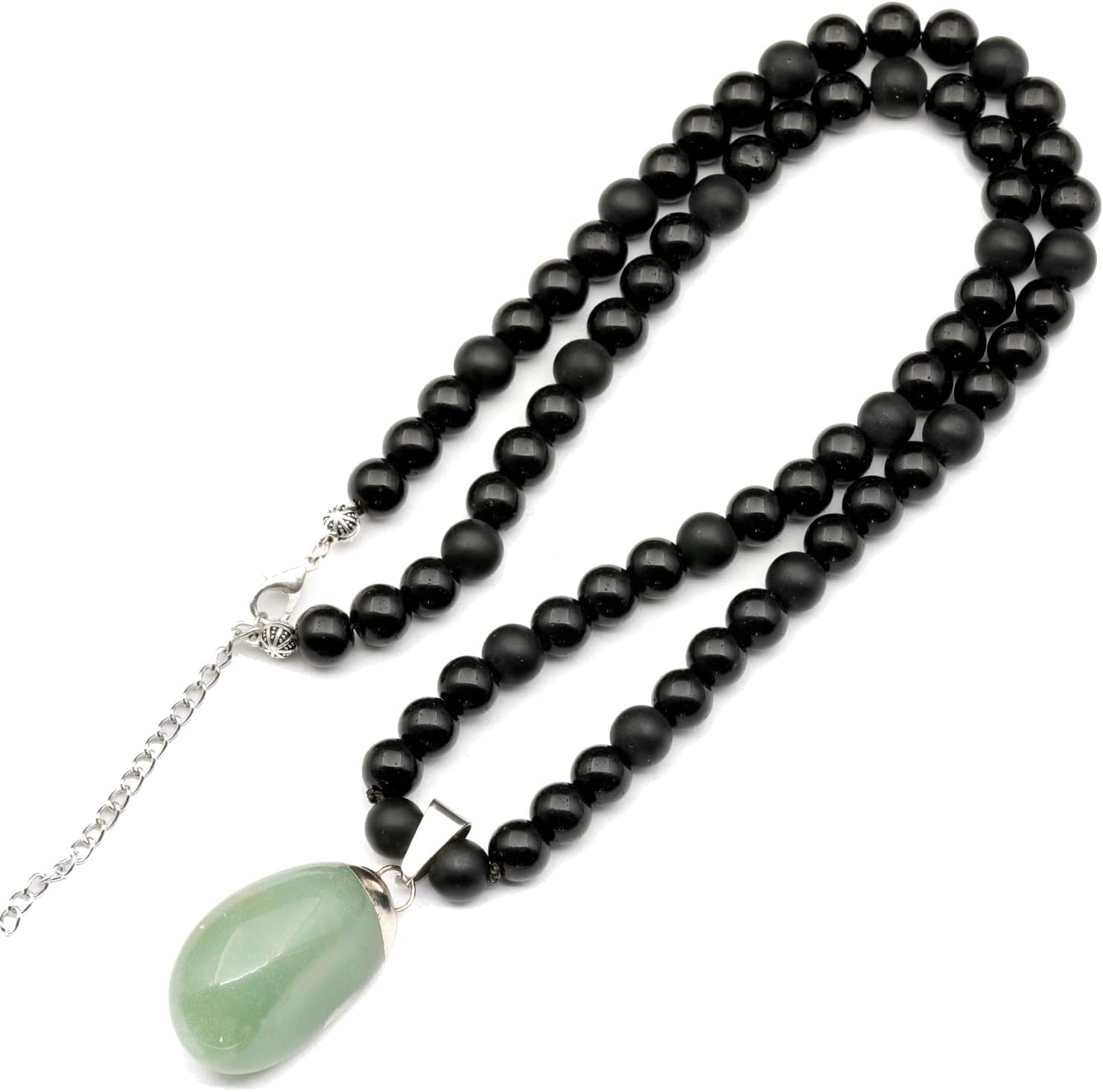 Natural Raw Tourmaline Pendant and Black Onyx Beaded Necklace