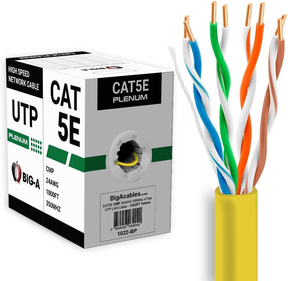 Big-A 1000ft Cat5e Plenum Ethernet Cable for Reliable Networking
