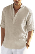 Cotton Linen Henley Long Sleeve T-Shirt - Lightweight Resort Ready