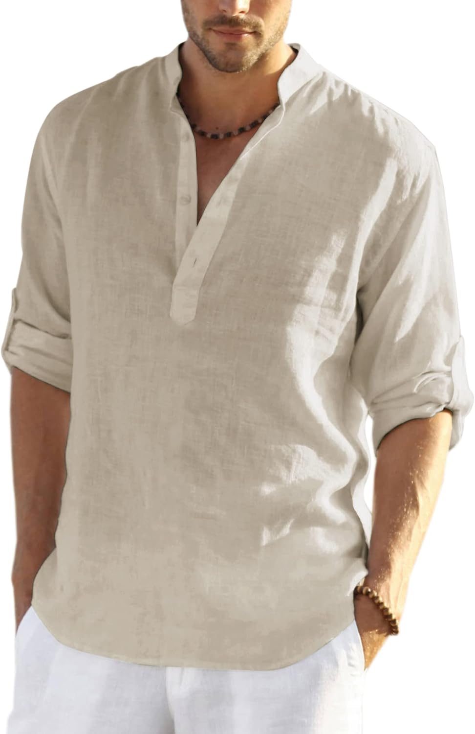 COOFANDY Men's Cotton Linen Henley T-Shirts for Casual Style