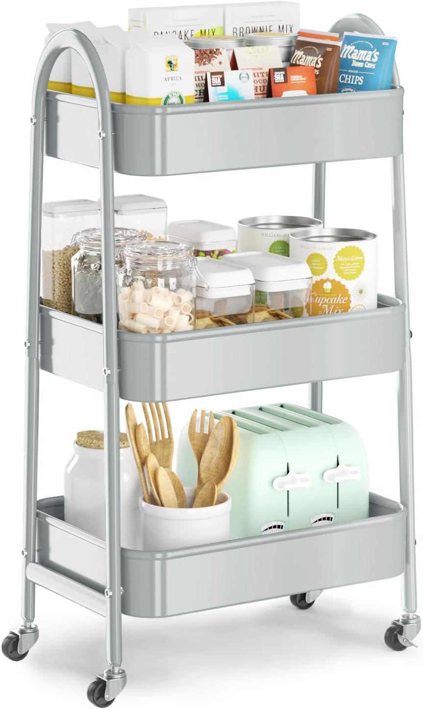 EAGMAK 3 Tier Utility Rolling Cart for Kitchen and Office Use