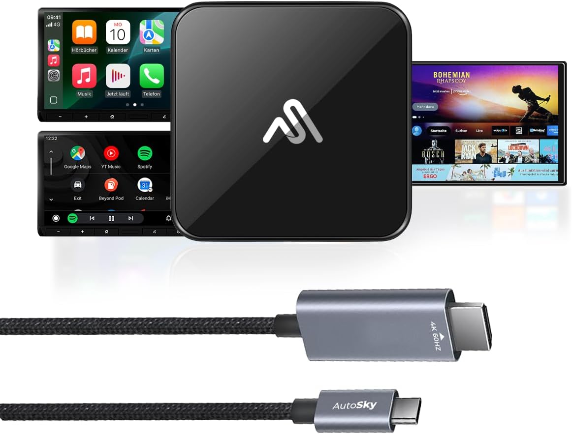 AutoSky CarPlay TV Adapter and HDMI Cable for Wireless Streaming