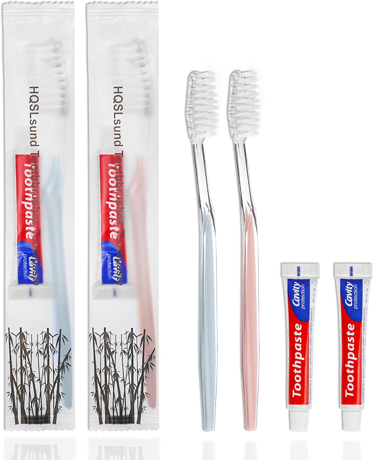 HQSL Sund 100 pcs Disposable Toothbrushes with Toothpaste Set