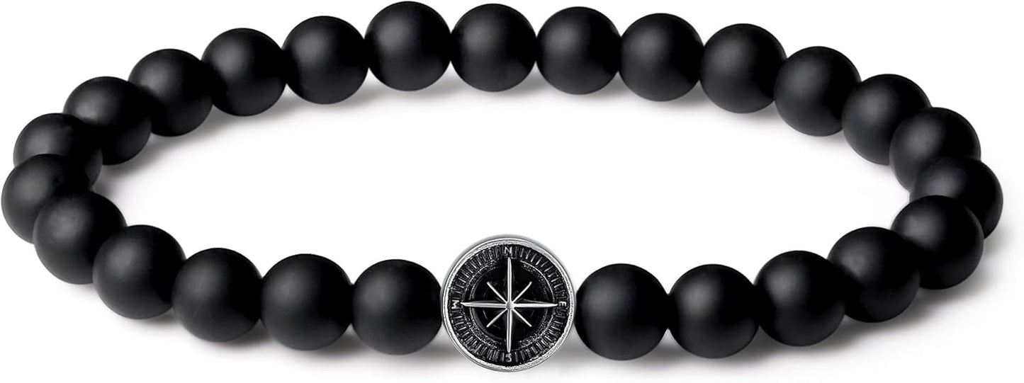 FANCIME Obsidian Bead Bracelet: Sterling Silver Charm, Perfect Gift for Him