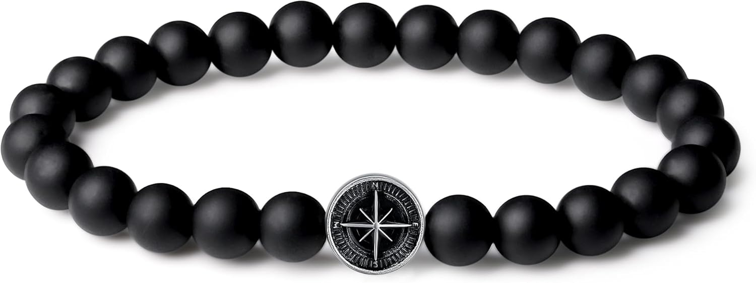 FANCIME Obsidian Bead Bracelet: Sterling Silver Charm, Perfect Gift for Him