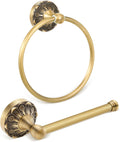 Antique Brass Toilet Paper Holder and Towel Ring Set - Vintage Wall