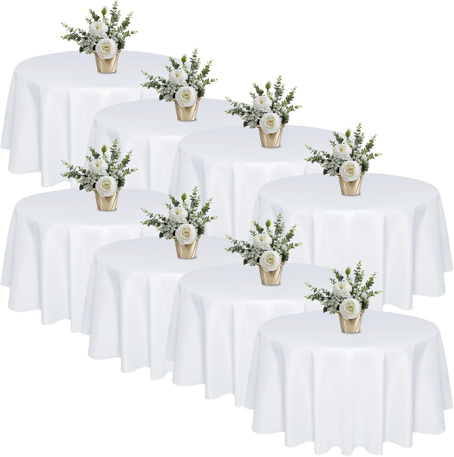 8 Pack 90 In Round White Tablecloths for Elegant Events