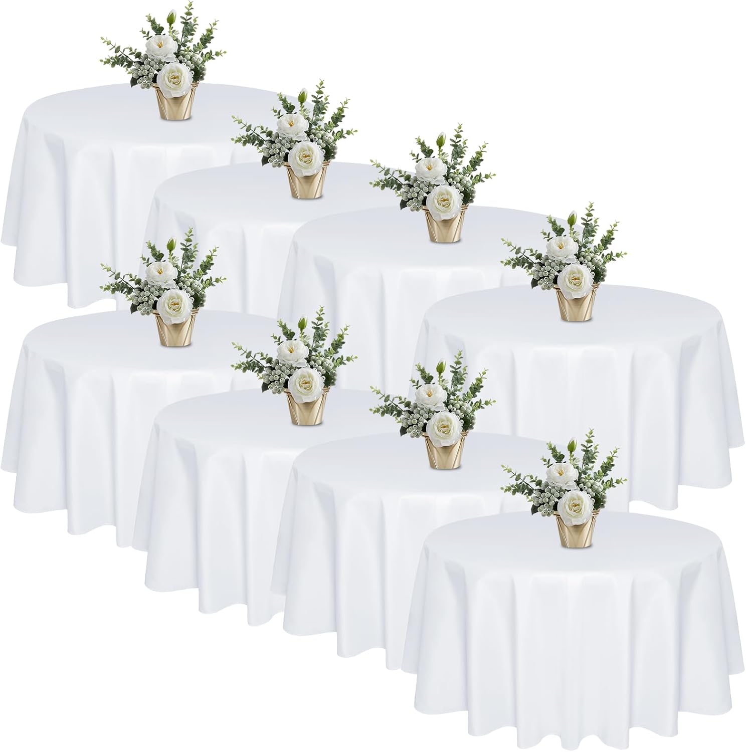 8 Pack 90 In Round White Tablecloths for Elegant Events