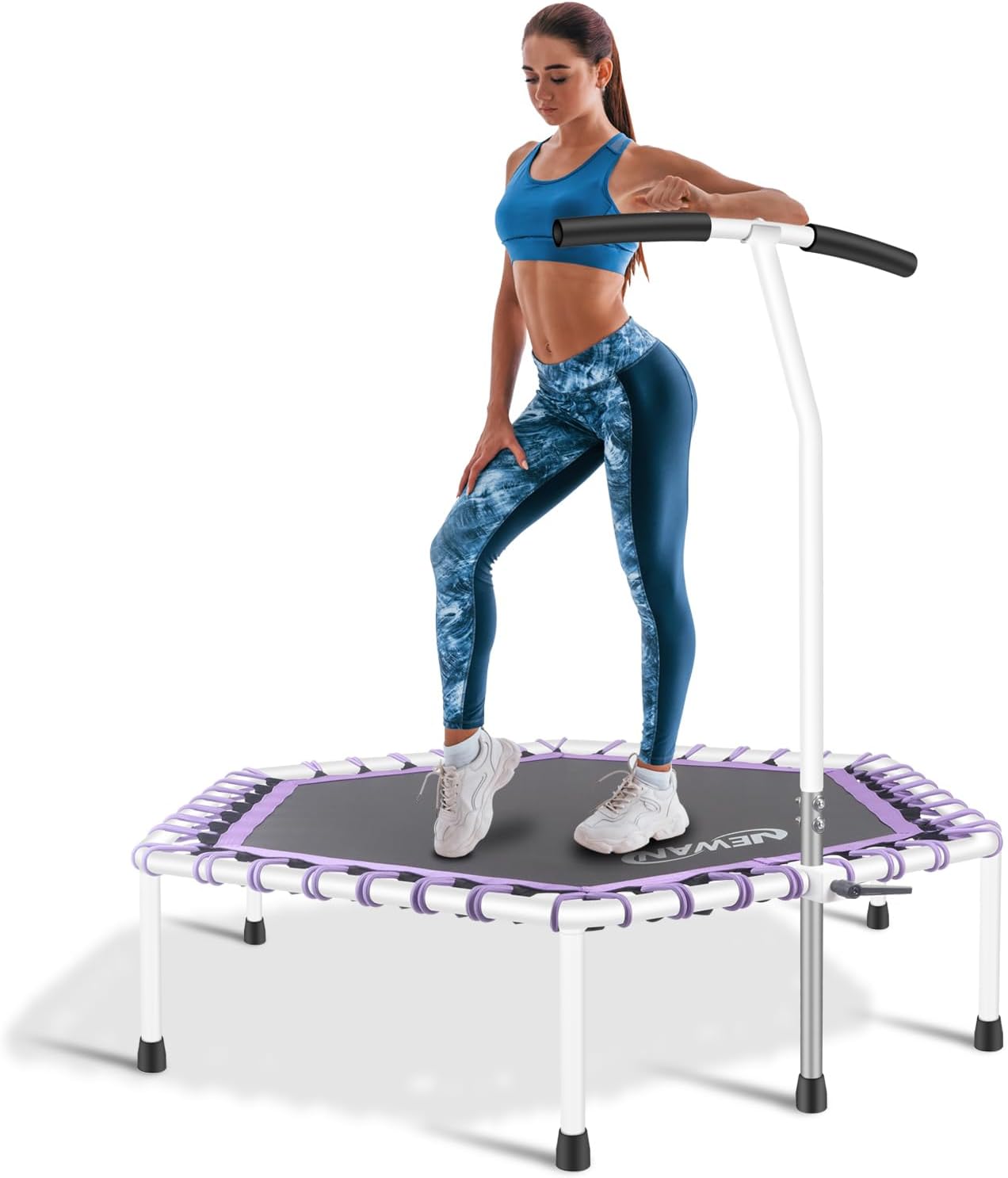 Newan 48in Fitness Trampoline with Adjustable Handle Bar for Cardio