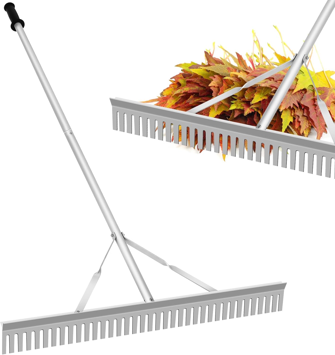 Aluminum Landscape Rake with 67 Inch Handle for Lawn Care