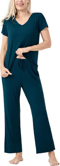 Womens Bamboo Viscose Pajamas Set Short Sleeve Top (Style CZ8V)