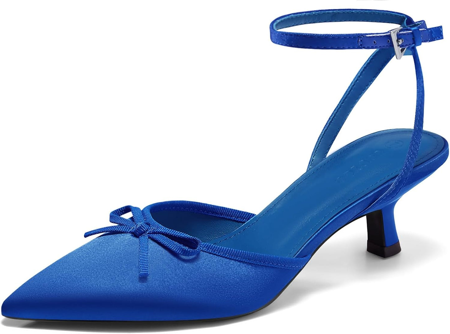 Coutgo Satin Kitten Low Heels with Bow for Dressy Occasions
