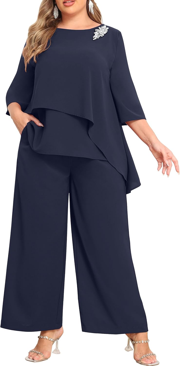 Plus Size Pant Suits for Women - Elegant 2 Piece Outfits