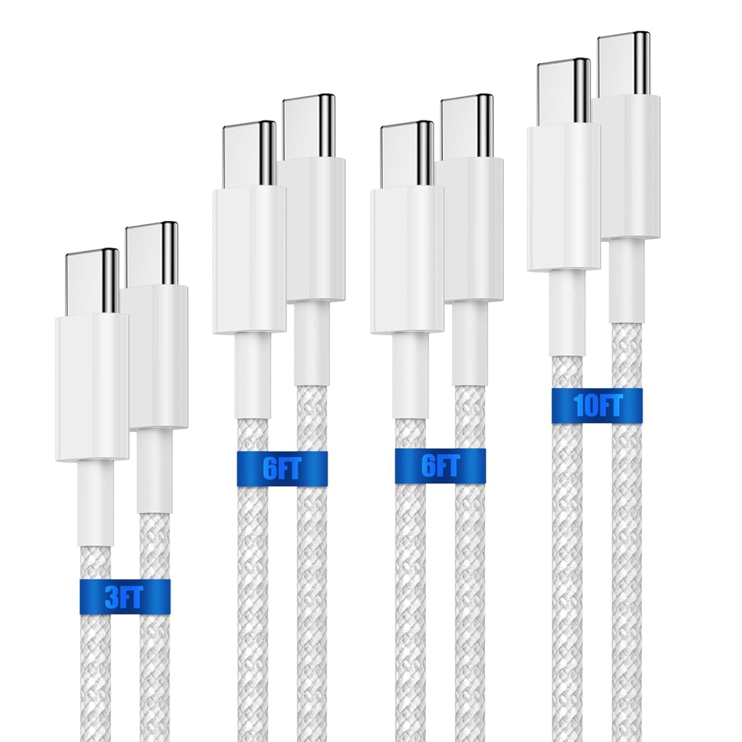 Fast Charge 4-Pack USB C Cables 60W [3/6/6/10FT], iPhone/iPad/Samsung Charger Kit