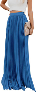 High Waist Flowy Pleated Chiffon Maxi Skirt for Women - Lightweight